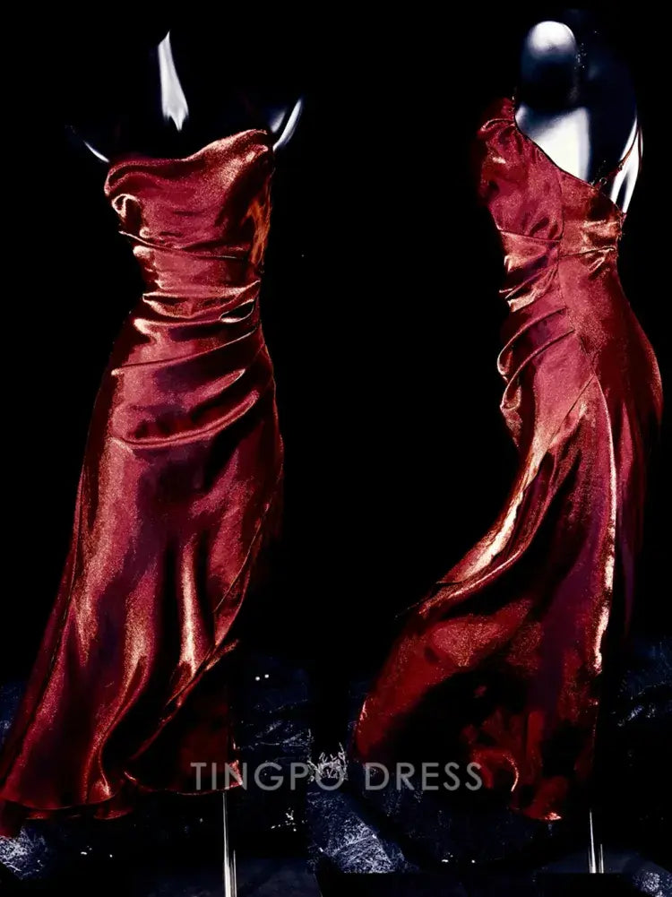 TingPo Wholesale Elegant Red Asymmetrical Flounce Hem Summer Cami Dress